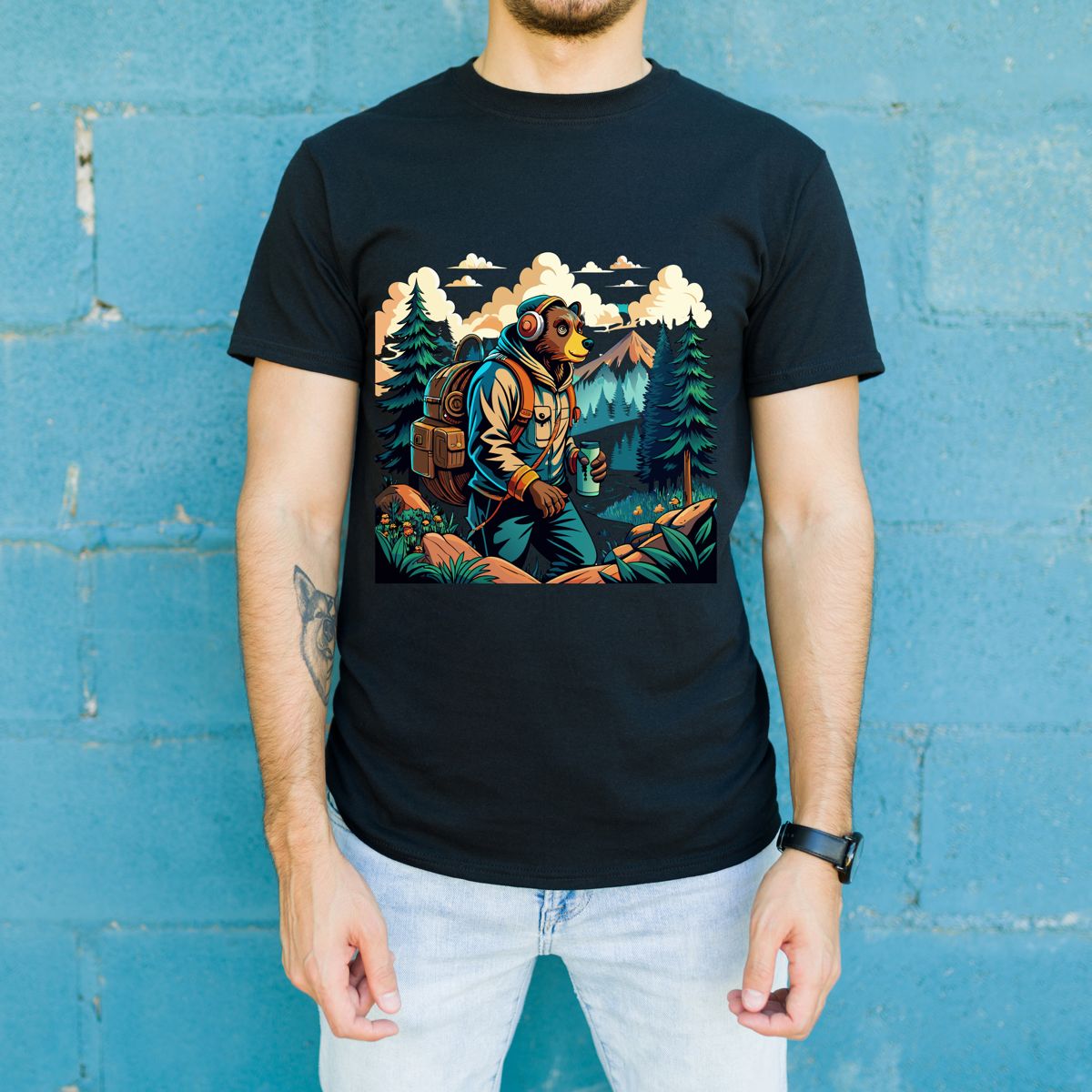 Hiking Bear Graphic T-Shirt