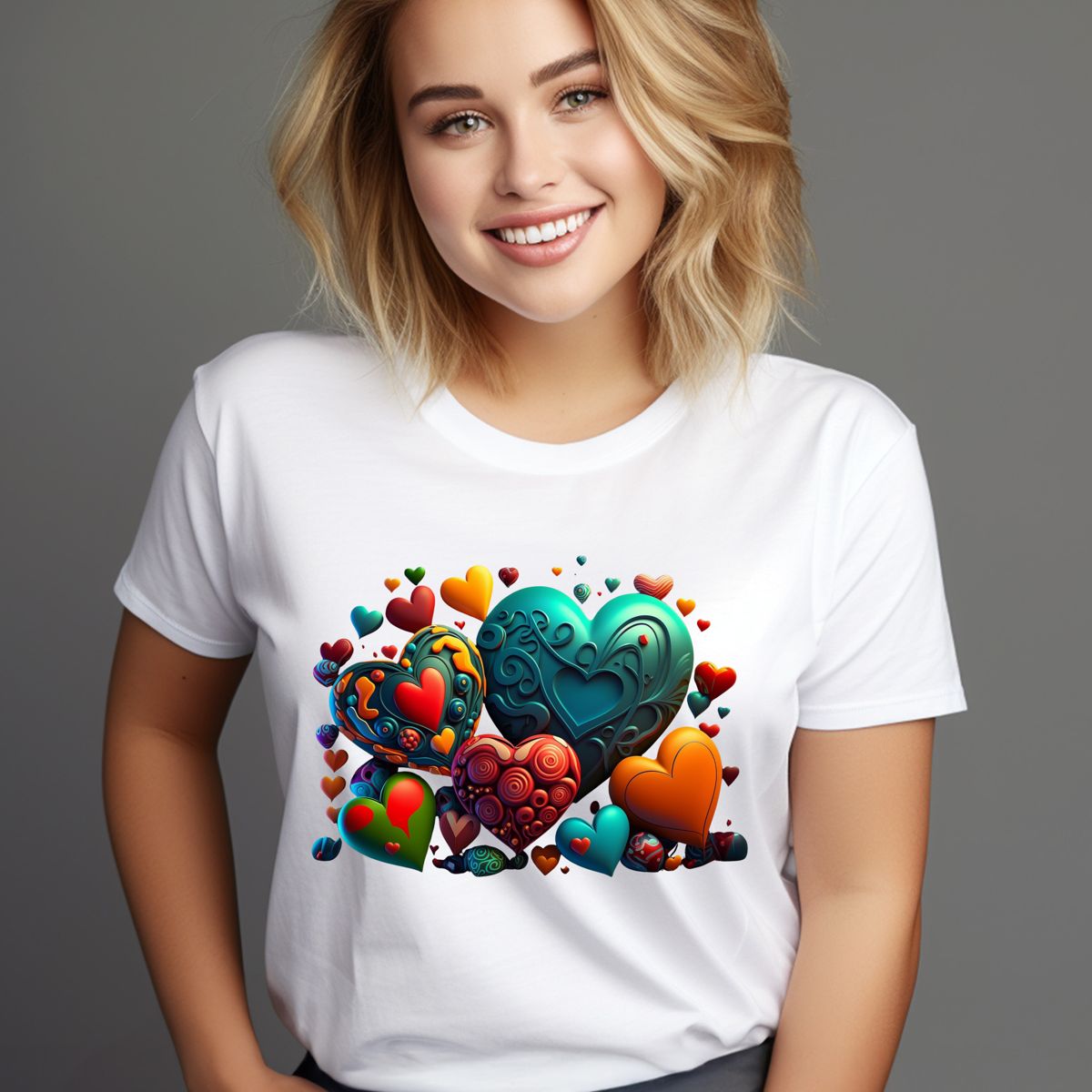 Colorful Heart Design T-Shirt