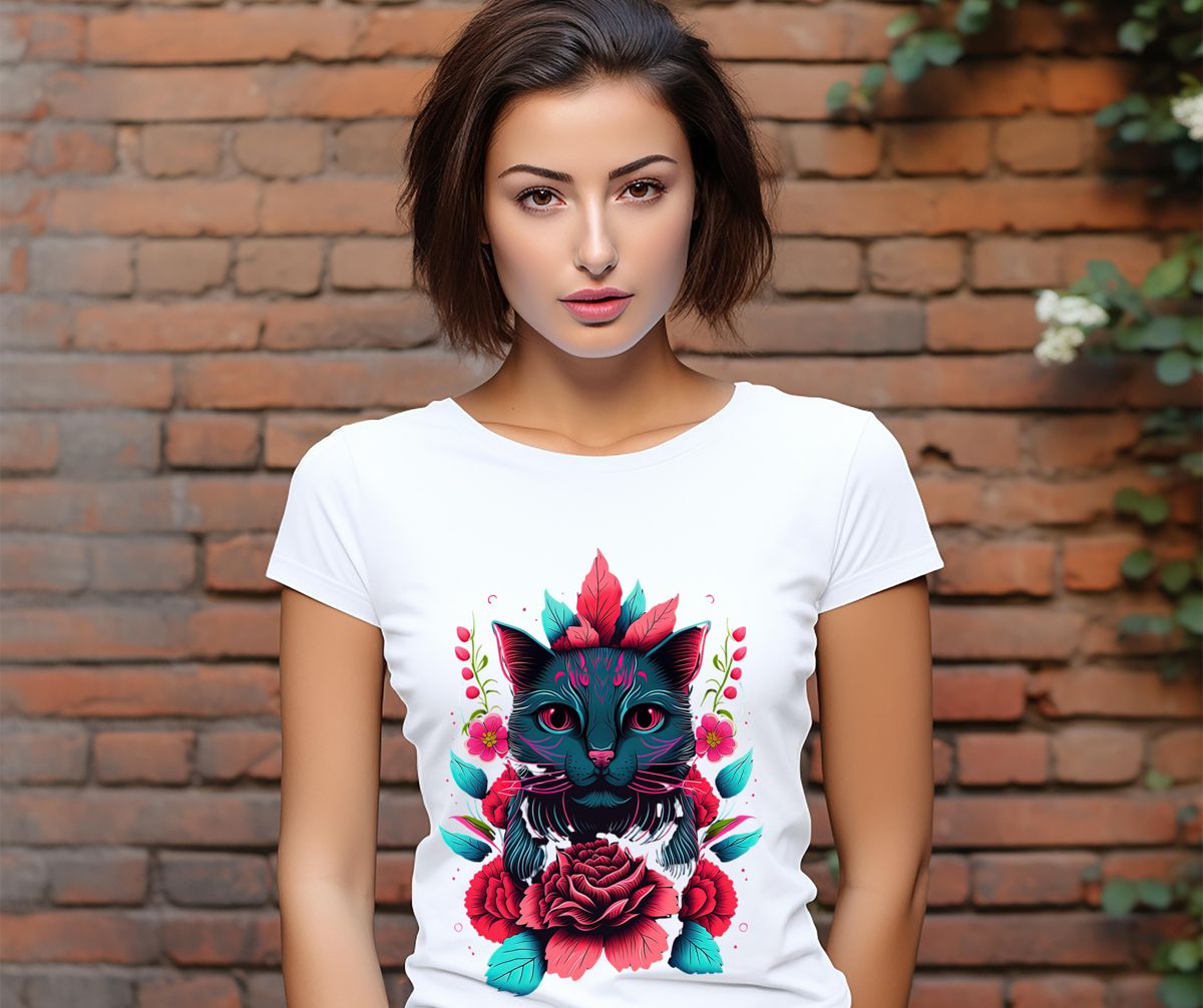 Cat Face with Flowers T-Shirt