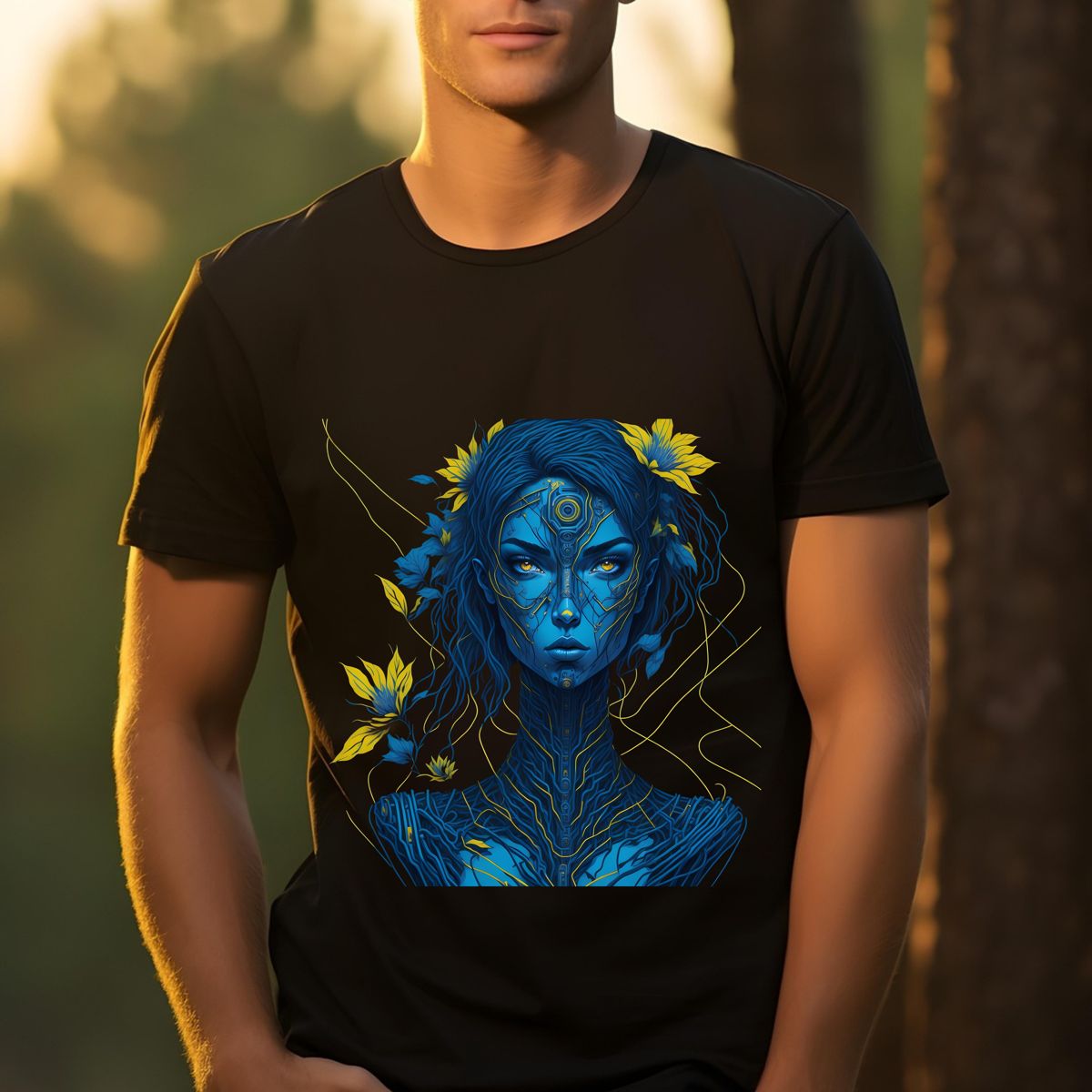 A Blue women with yellow flowers Tshirt