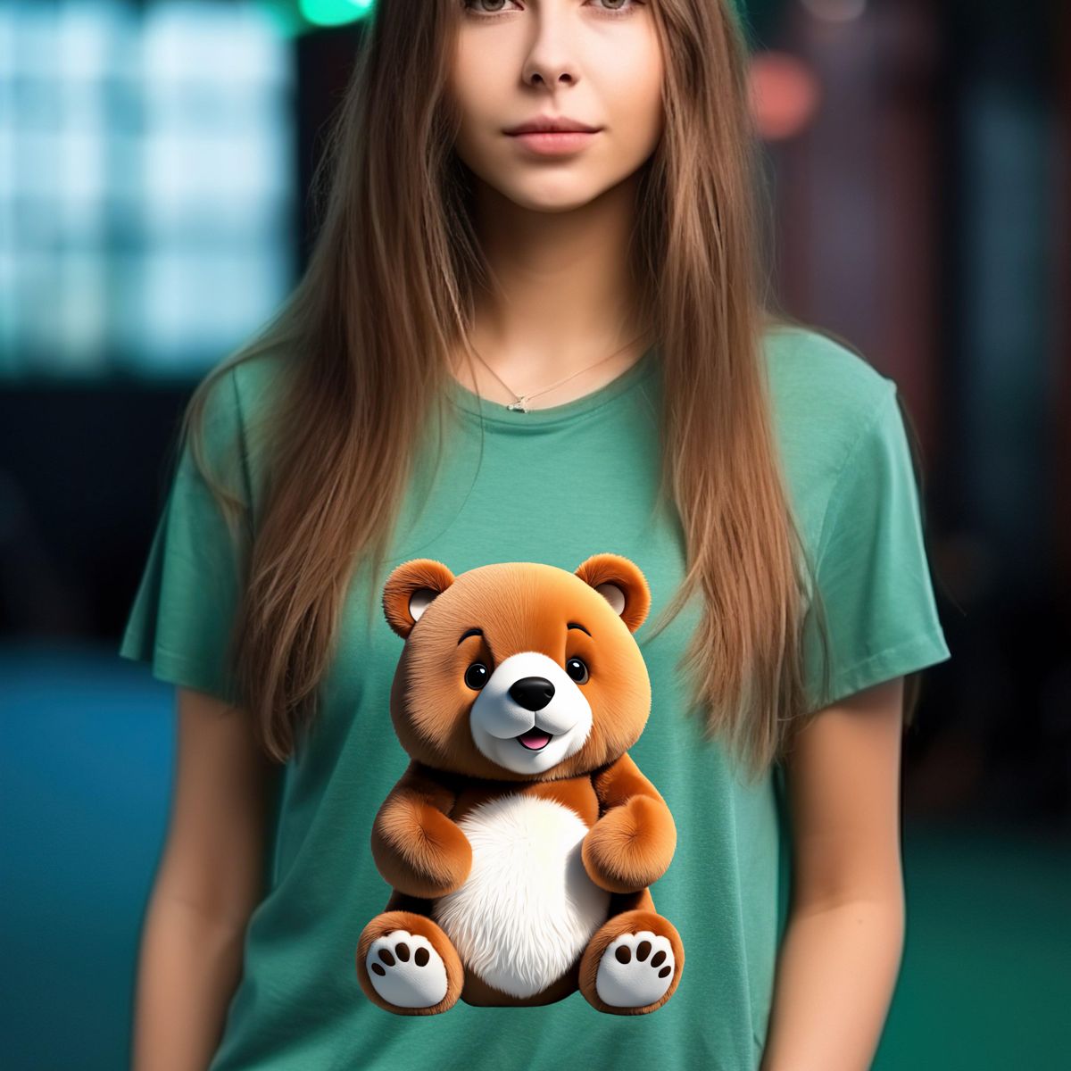 Cute Cartoon Brown Bear Graphic T-Shirt